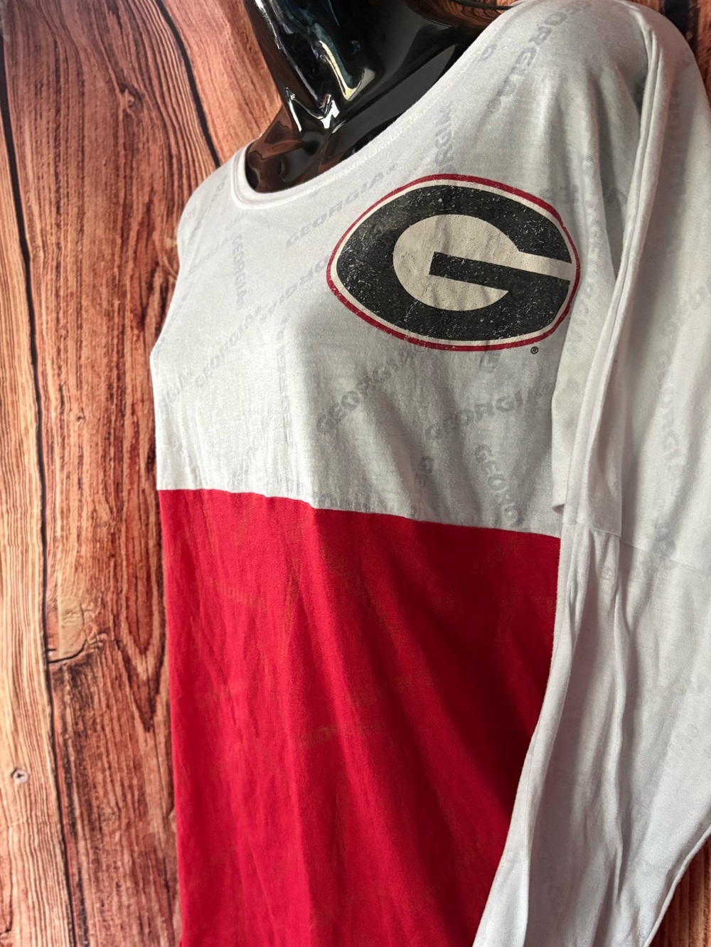 Georgia Bulldogs White and Red Colorblock Long Sleeve Shirt UGA GO DAWGS! - Picture 2 of 4